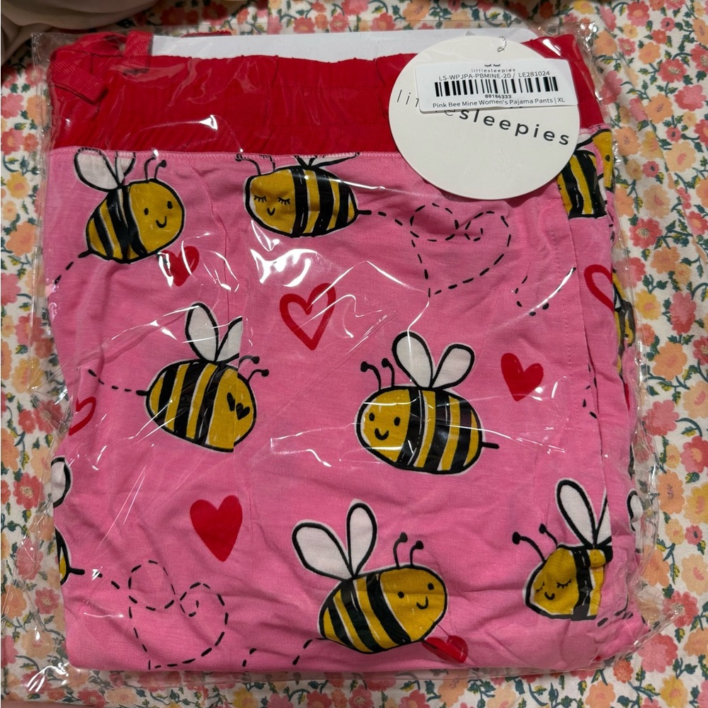 NWT Little Sleepies Pink Bee Mine Women's Pajama Pants XL Bamboo Jogger Retired